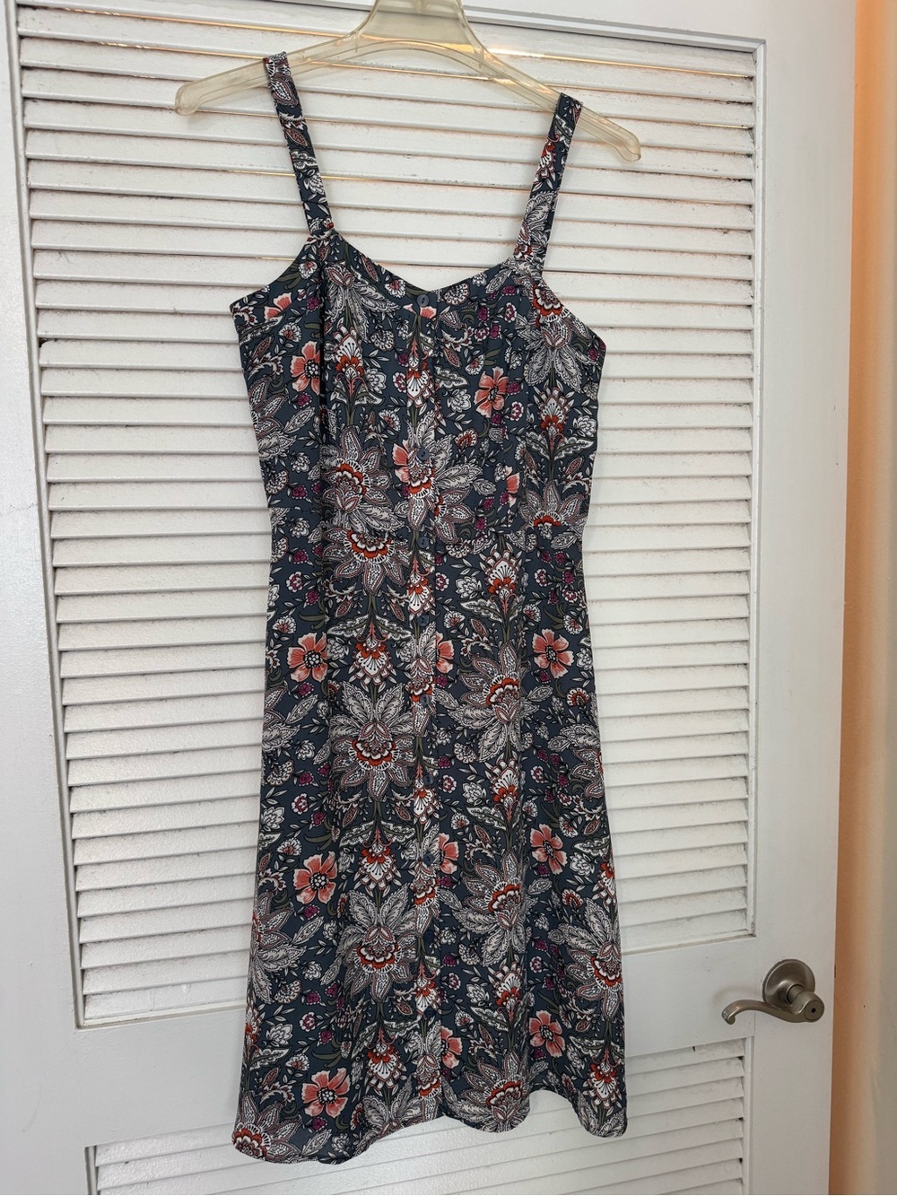 LOFT Gray Floral Spaghetti-Strap Mini Dress